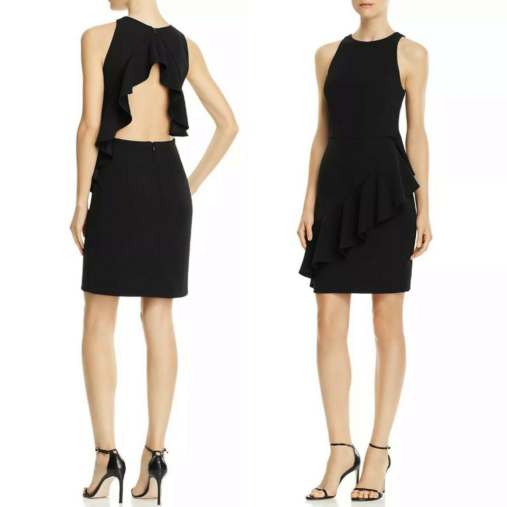 AIDAN MATTOX Black Dress Crepe Scuba Flounce Sheath Ruffle Sleeveless 2 NWT